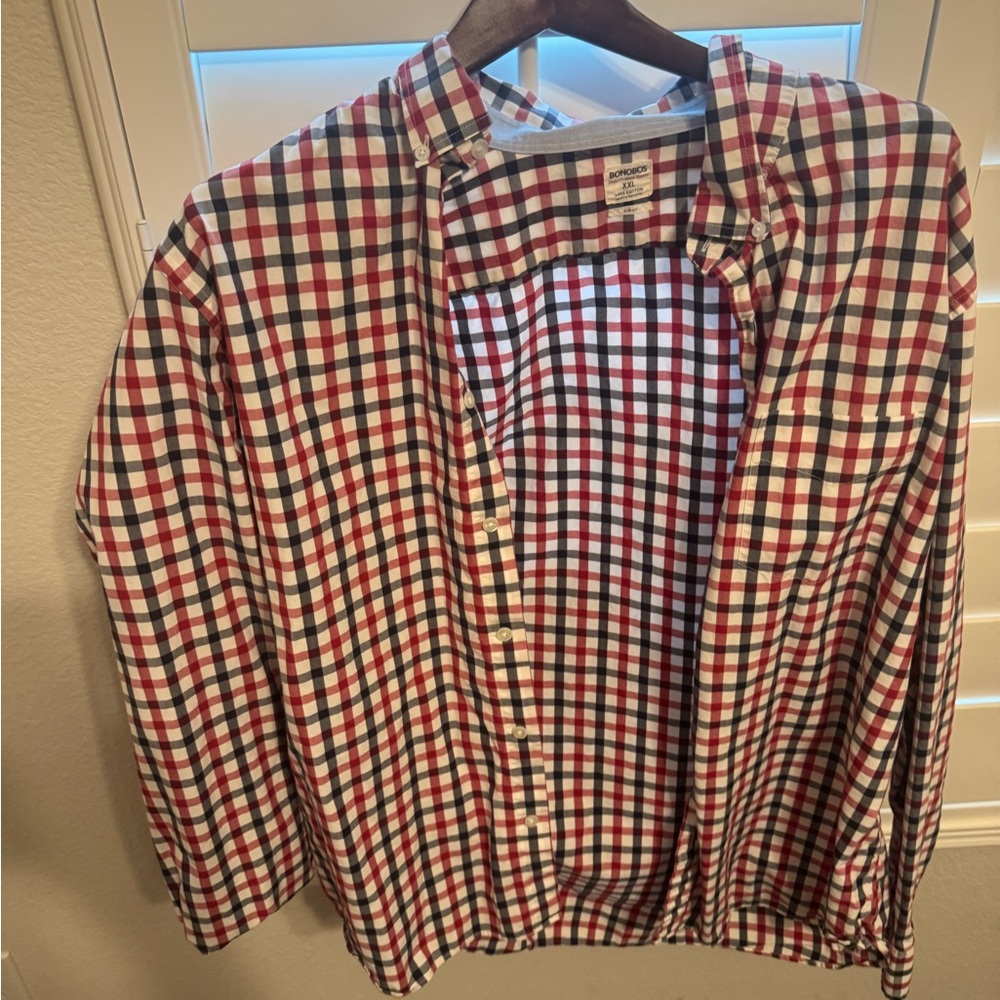 Bonobos Men’s Gingham Button Down Shirt Red Navy XXL Slim Fit